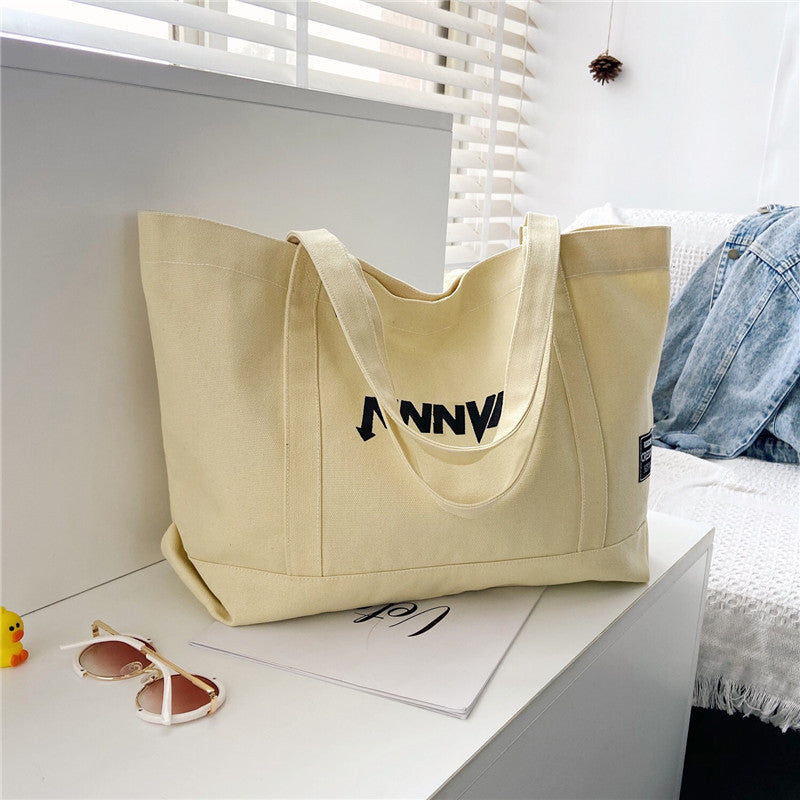 Canvas Bag Women's One-Shoulder Large Capacity Japanese Ins Trend Students Literary Black Fashion Handbag