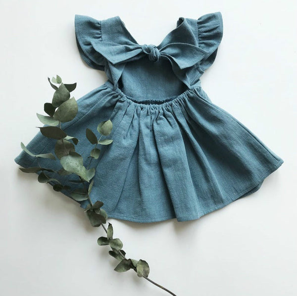 New Girl's Dress Baby Cotton Linen Solid Color Children's Skirt Bow Princess Skirt Tutu Skirt Children's Clothing