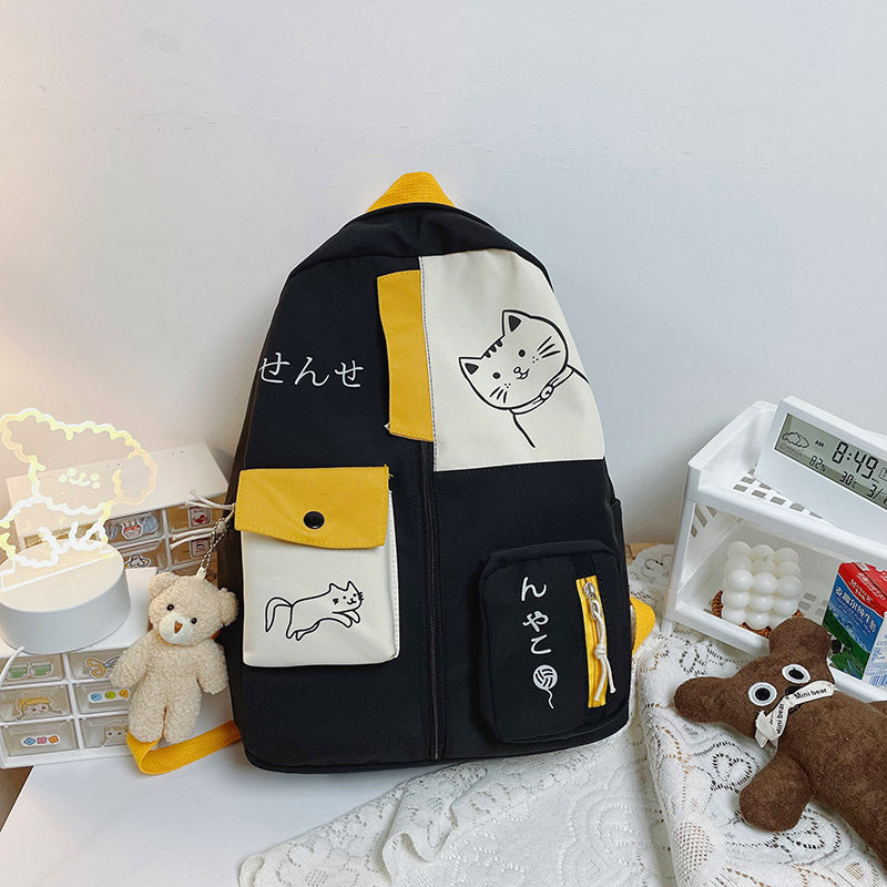 Large Capacity Student Backpack Girls Contrast Color Stitching High School Girls Backpack Korean Version Of The Light Weight School Bag