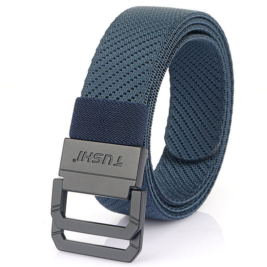 New Double Ring Buckle Nylon Belt Versatile Jeans Multicolor Nylon Belt Classic Explosive Elastic Belt