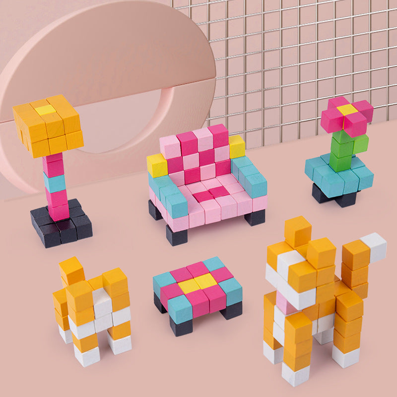 Wooden Mosaic Three-Dimensional Puzzle Fun Pixel Puzzle Board Children's Early Education Building Blocks Adult Decompression Toys