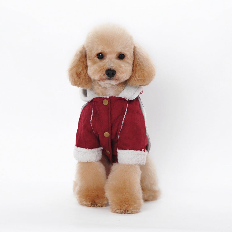 Winter New High Quality Pet Clothes Lamb Velvet Coat British Simple Solid Color Dog Warm Cotton Coat