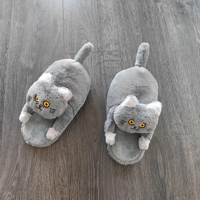 Cute Pet Plush Cat Slipper Autumn and Winter Puddle Cat Sense Blue Cat Cotton Slippers Warm Dew and Cat Doll