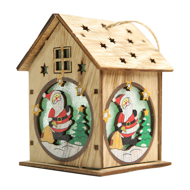 Festival Led Light Wood House Santa Claus Christmas Tree Decorations eprolo