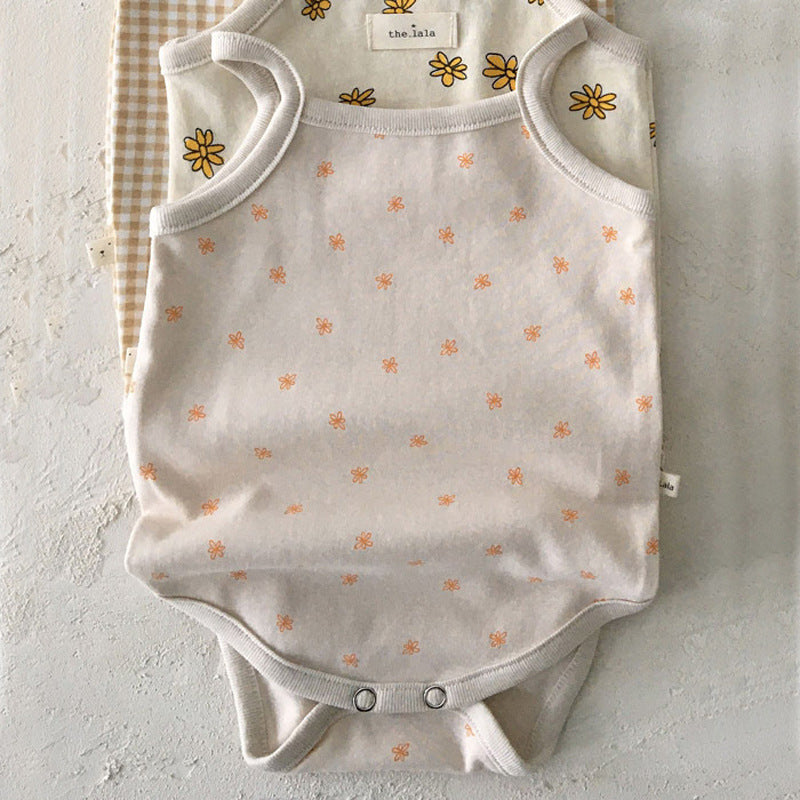Korean Version Ins Summer Simple Baby Baby Soft Sling Jumpsuit Cotton Romper Vest Triangle Bag Fart eprolo