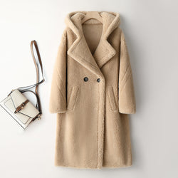 Teddy Bear Coat Female Winter New Sheep Shearling Medium-Length Section Lamb Fur One Fur Coat