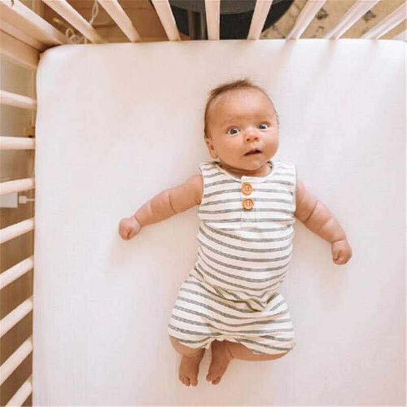Newborn Baby Boy Girl Summer Romper Infant Baby Boy Girl Striped Clothes Sleeveless Jumpsuit Summer Home Outfit 0-24M