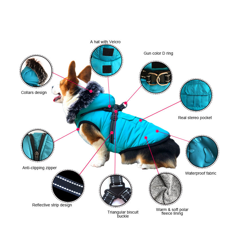 New Pet Cotton Clothes Reflective Warmth Dog Clothes Winter Wool Collar Plus Cotton Pet Clothing Cotton Vest Coat