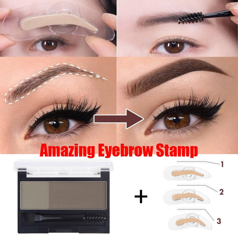 Adjustable Eyebrow Stamp Kit Double Color Perfect Arch Eyebrow Shadow Powder Palette Eyebrow Seal Eye Brow Enhancers Eye Brow