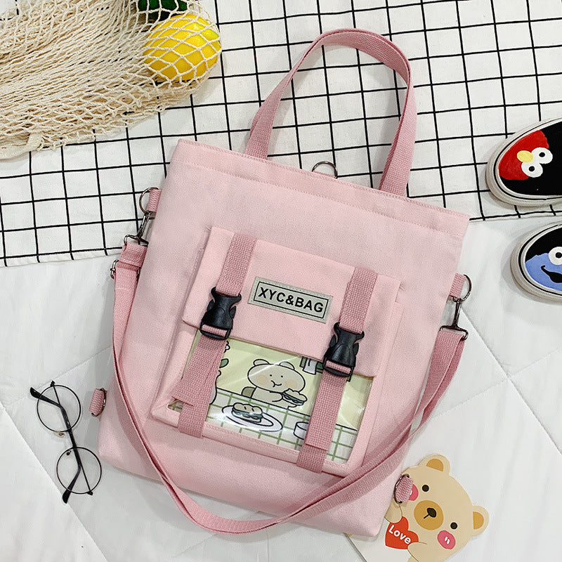 New Canvas Transparent Bag Student Canvas Bag Female Messenger Printed Canvas Bag Shoulder Bag Messenger Bag