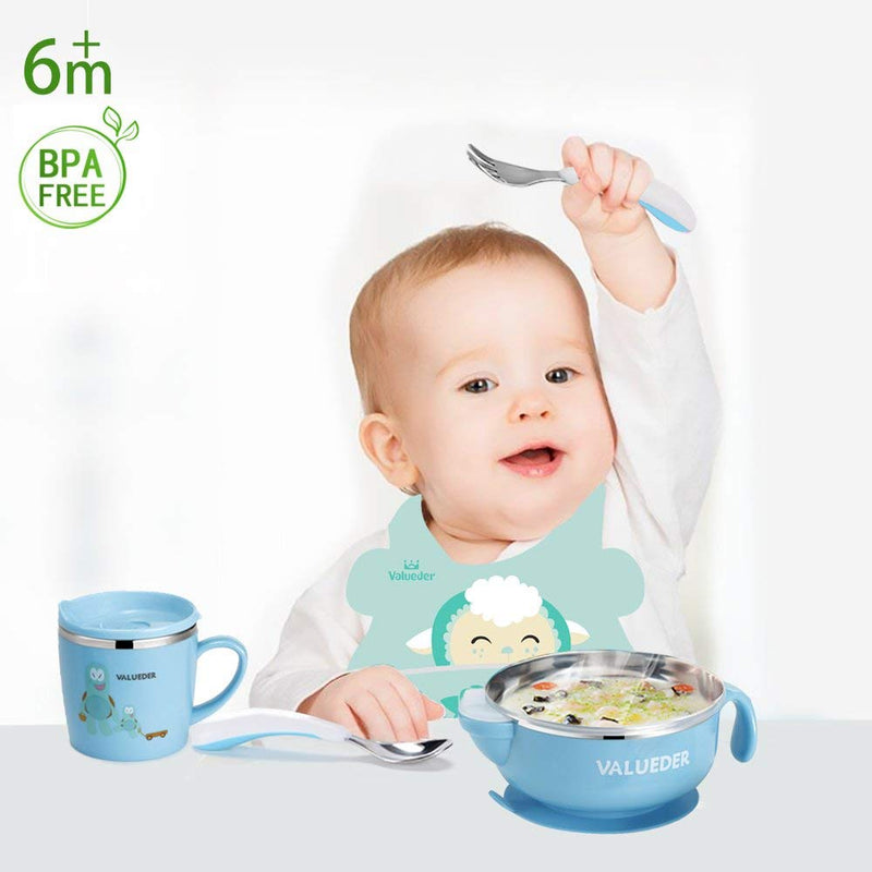 VALUEDER Baby Stainless Steel Feeding set with Baby Feeding Bowl Baby Spoon and Baby Cup As Gift Box