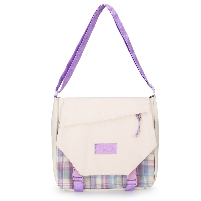 Canvas Bag Women's Fashion Sports Large Capacity One Shoulder Diagonal Plaid Style College Student Cloth Bag