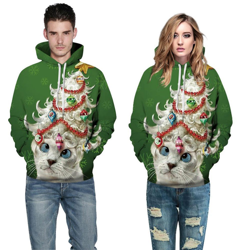 Men Women  Christmas Cat print Casual Pullover Sweatshirts