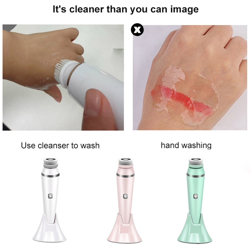 4 IN 1 Electric Face Deep Cleansing Brush Spin Pore Cleaner Face Wash Machine Makeup Remove Waterproof Facial Massager Skin Care