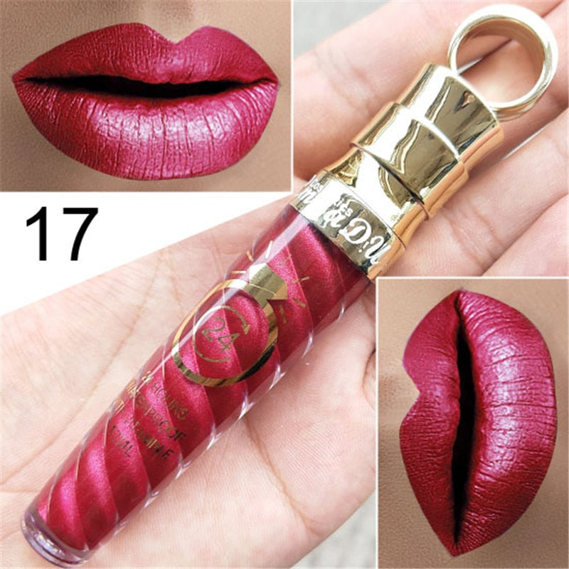 20 Colors Lipstick Waterproof Long Lasting Matte+Shimmer Mental Beauty Lip Gloss Nude Glitter  Lip Gloss Beauty Red Lip Tint New
