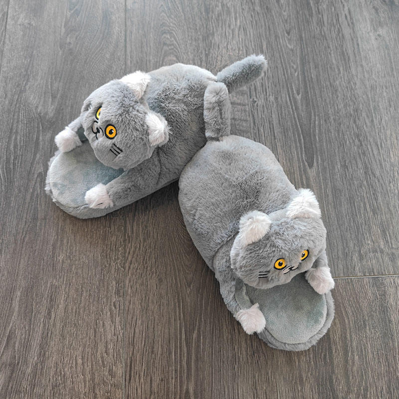 Cute Pet Plush Cat Slipper Autumn and Winter Puddle Cat Sense Blue Cat Cotton Slippers Warm Dew and Cat Doll