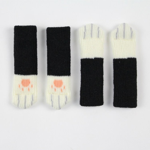 4pcs Cute Cat paws Chair Socks Cartoon Knitting Cat Footprints Chair Protective Case Non Slip Home Furniture Protective Socks