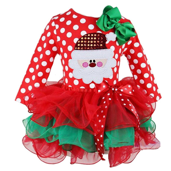 New Year Baby Girl Christmas Dress Girl's Merry Christmas Dress Children Kids Cotton Dot Dress Girls Tutu Santa Clus Costume