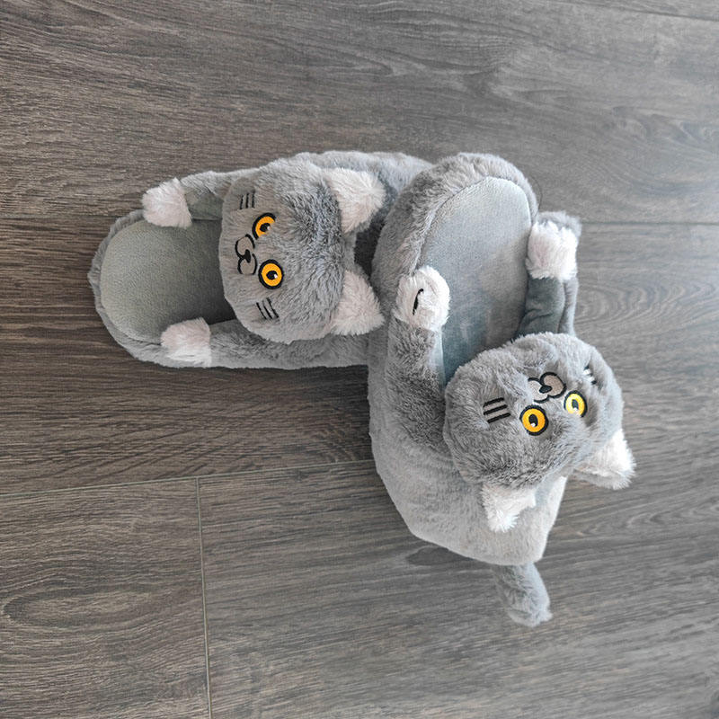 Cute Pet Plush Cat Slipper Autumn and Winter Puddle Cat Sense Blue Cat Cotton Slippers Warm Dew and Cat Doll