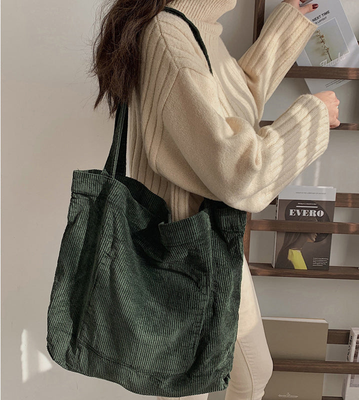 Large Capacity Shopping Bag Leisure And Art Washing Corduroy Handbag Simple Retro One-Shoulder Women's Bag