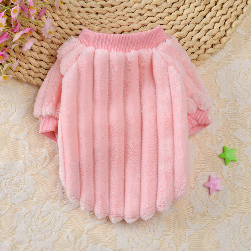 Vertical Striped Single-Sided Plush Coat Pet Clothes Dog Teddy Clothing Cat Autumn Bichon Small Dog Cat Autumn And Winter Clothing