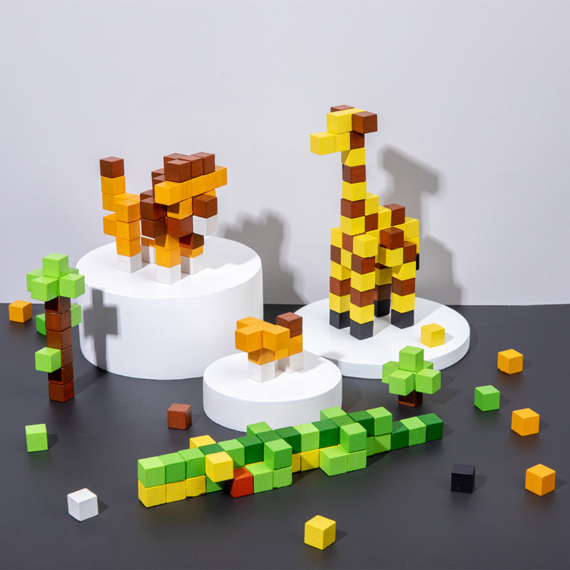 Wooden Mosaic Three-Dimensional Puzzle Fun Pixel Puzzle Board Children's Early Education Building Blocks Adult Decompression Toys