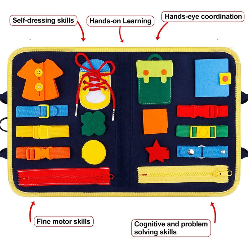Montessori Busy Board Early Educational Toys Fine Motor Training Self-Care Ability Preschool Children Kids Sensory Education