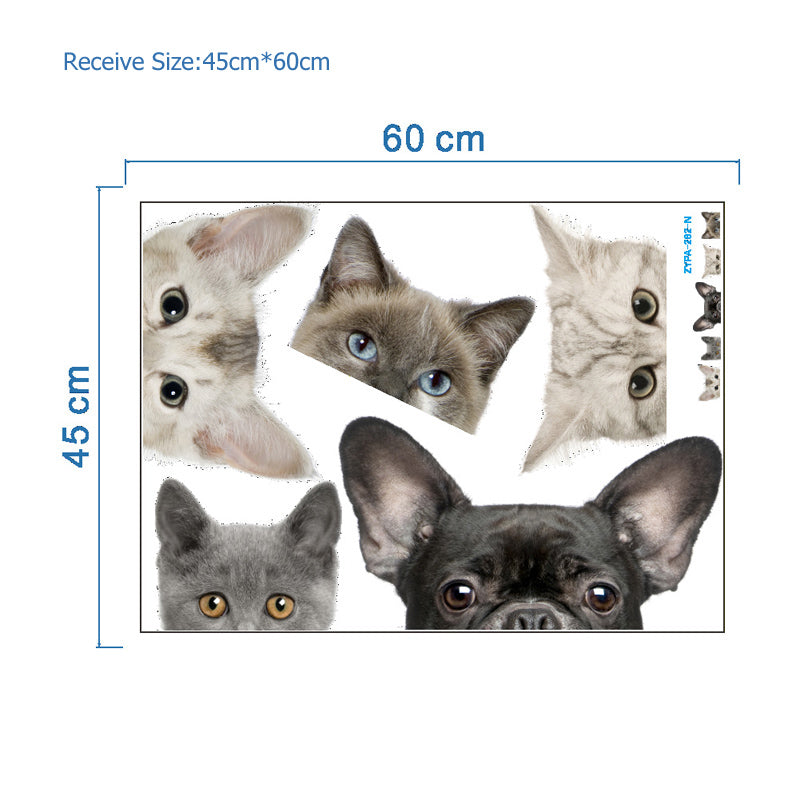 Funny 3D Cat Dog Half a face Peeking car sticker Wall background Art decals decorations cute animal wall stickers for home decor