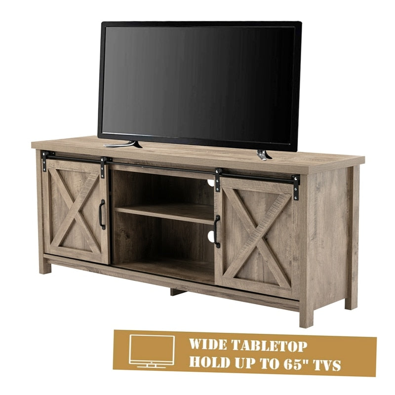 Wood TV Stand with Cabinets and Entertainment Center (Up to 65-inch TV)