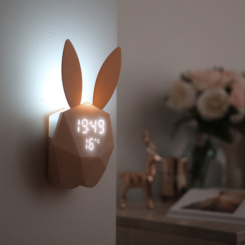 Cute Rabbit Shape Digital Alarm Clock LED Sound Night Light Intelligent Voice Control Table Wall Clocks