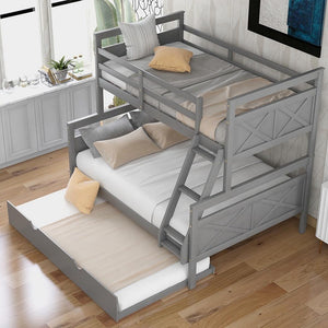 Twin Size Over Full Bunk Bed With Ladder and Safety Guard Rail
