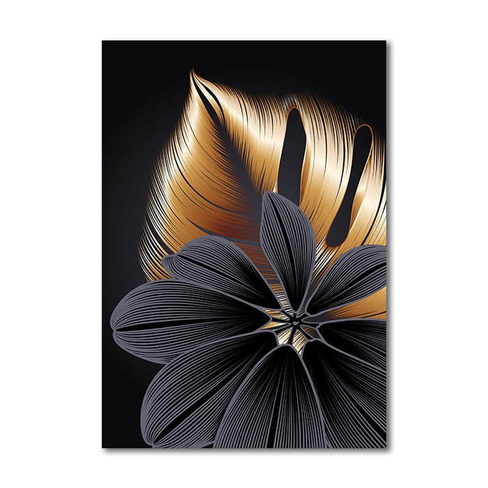 Black Golden Plant Leaf Canvas Eleano ART Store