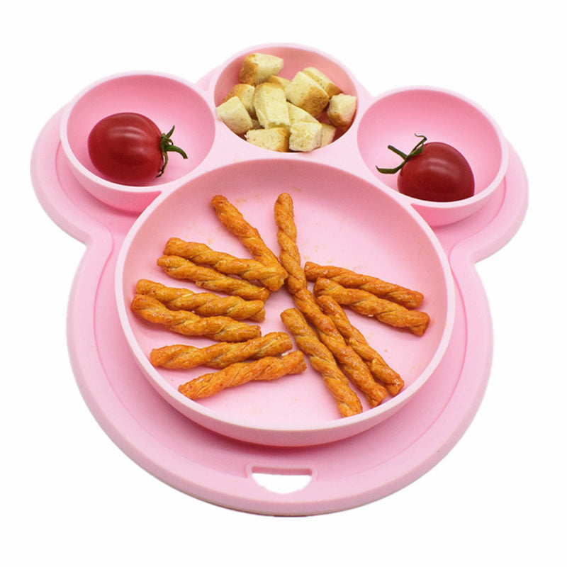 Kids Food-grade Silicone Home Dinner Dish Baby Plate Tableware Bear Paw Shape Children Training Cartoon Bowls Suction Toddler