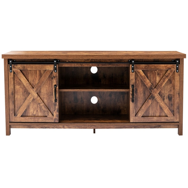Wood TV Stand with Cabinets and Entertainment Center (Up to 65-inch TV)
