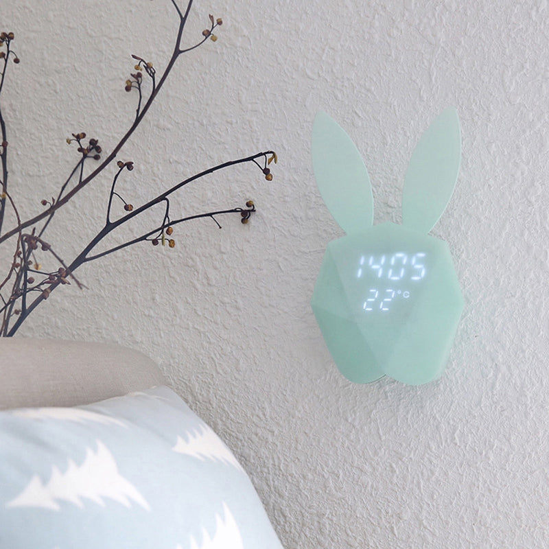 Cute Rabbit Shape Digital Alarm Clock LED Sound Night Light Intelligent Voice Control Table Wall Clocks