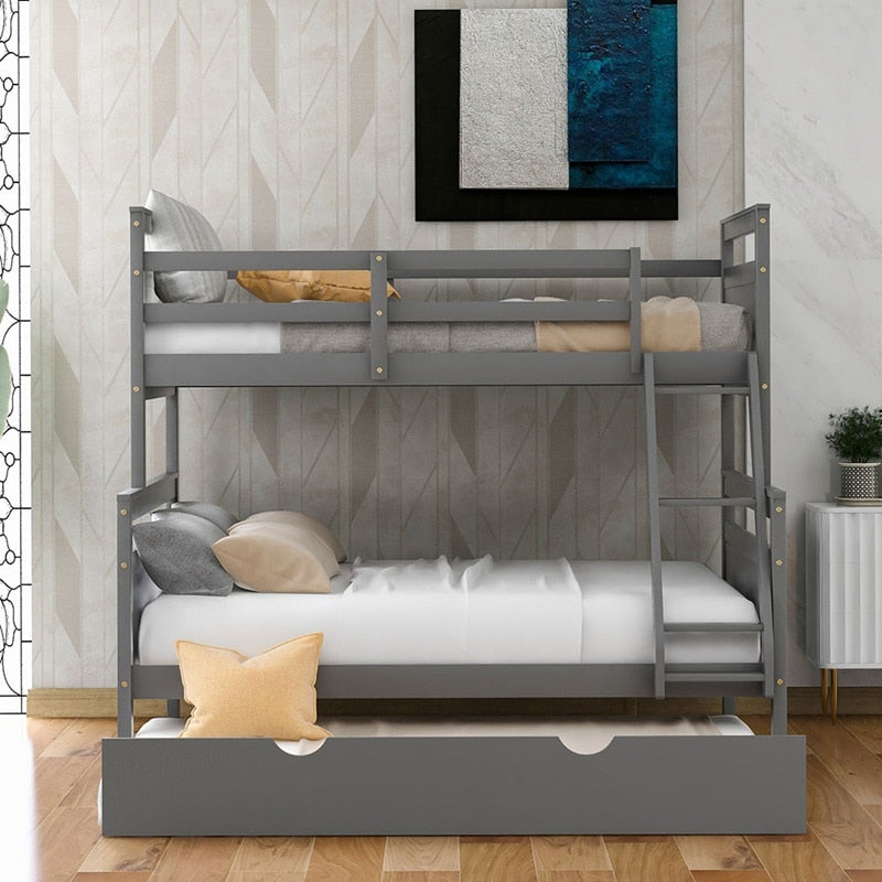 Twin Size Over Full Bunk Bed With Ladder and Safety Guard Rail