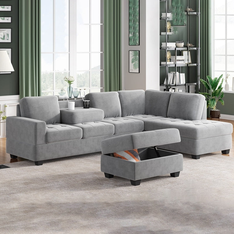 Convertible Sectional Sofa With Storage Ottoman