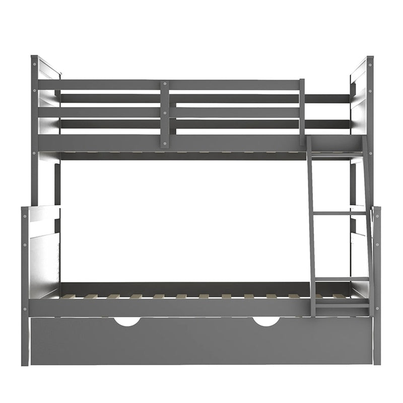 Twin Size Over Full Bunk Bed With Ladder and Safety Guard Rail