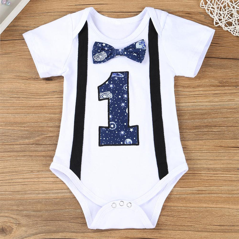 Newborn Baby Boys Gentleman Clothing Set Short Sleeve Letter Romper Tops Straps Shorts Outfits 1st Birthday Clothes for Babies