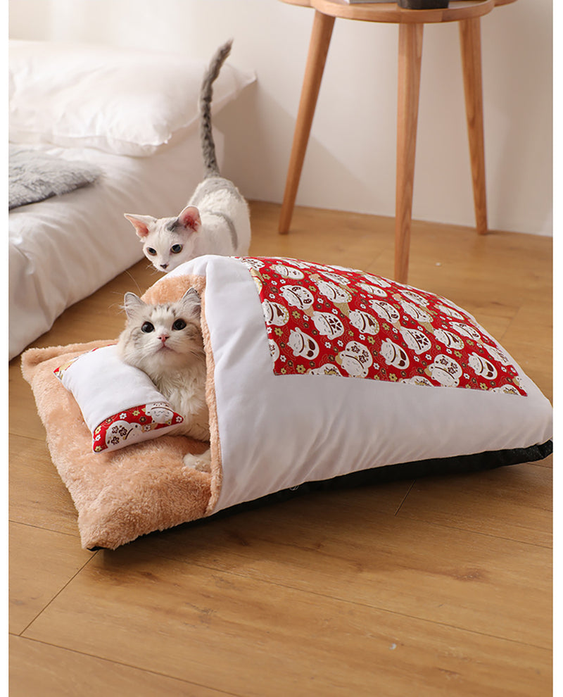 Doonall Stylish Cat Dog Nest Bed Pet Sleeping Bag Warming Foldable Pet Cave for Winter - Tent Self- Cat Hideaways