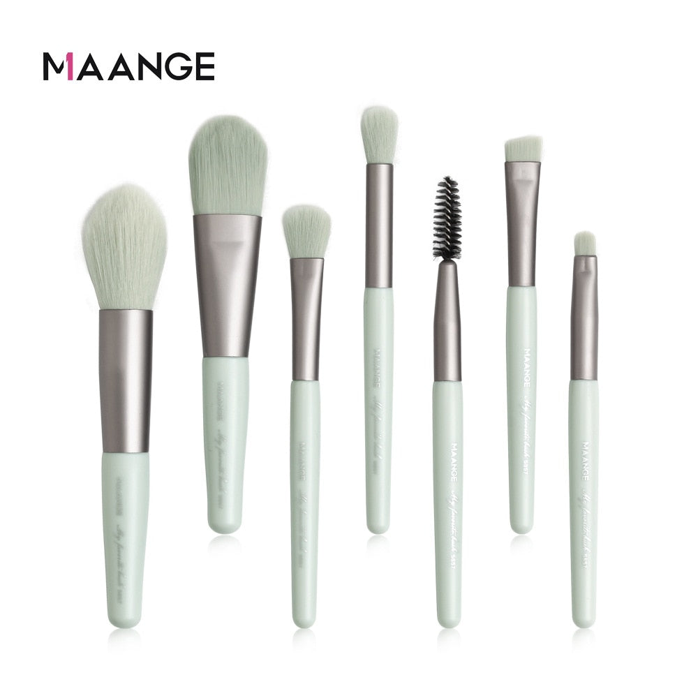 MAANGE 7Pcs Makeup Brushes Mini Set Cosmetic Powder Eye Shadow Foundation Blush Blending Beauty Make Up Tools
