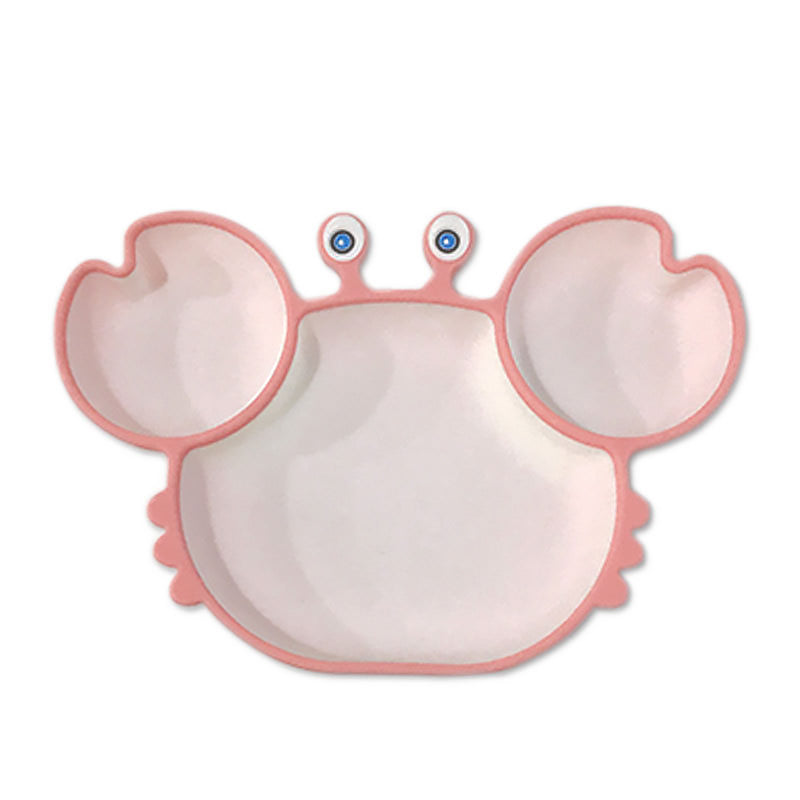 Sub-grid Silicone Sucker Tableware For Baby Cartoon Crab Anti-fall Dinner Plate Infant Kids Supplementary Food Bowl Soft Dishes
