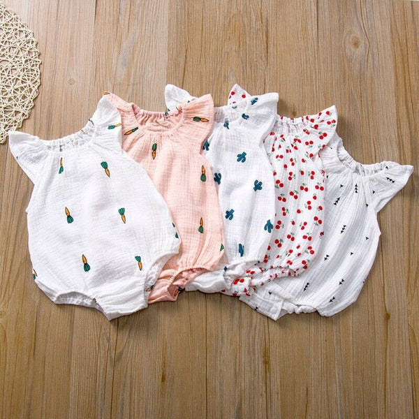 0-24M Newborn Baby Girls Bodysuit Summer Infant Sleeveless Girls Print One-piece Jumpsuit Baby Cotton Linen Soft Clothes Outfits