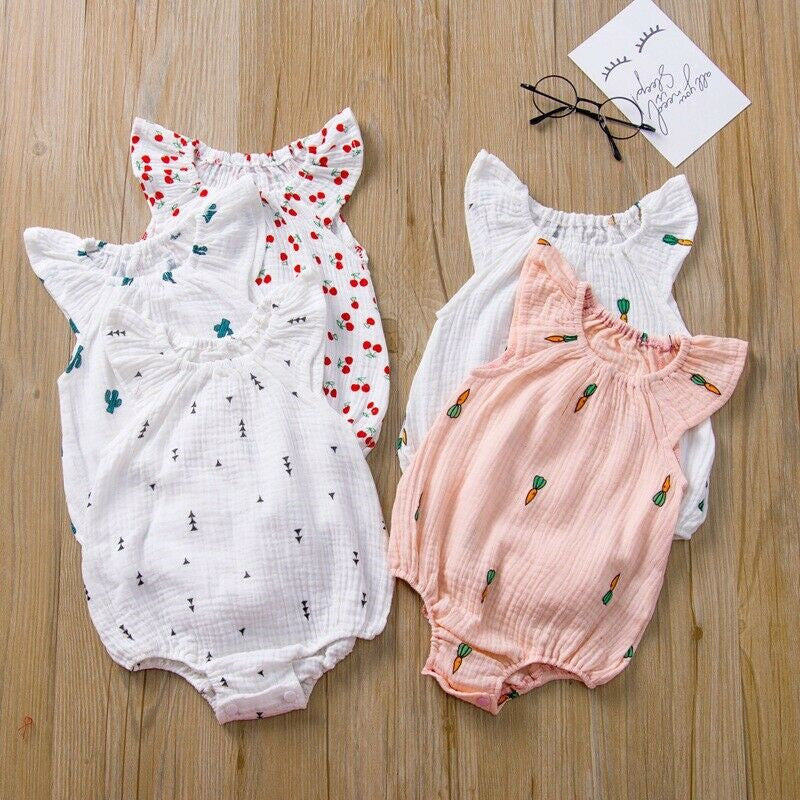 0-24M Newborn Baby Girls Bodysuit Summer Infant Sleeveless Girls Print One-piece Jumpsuit Baby Cotton Linen Soft Clothes Outfits