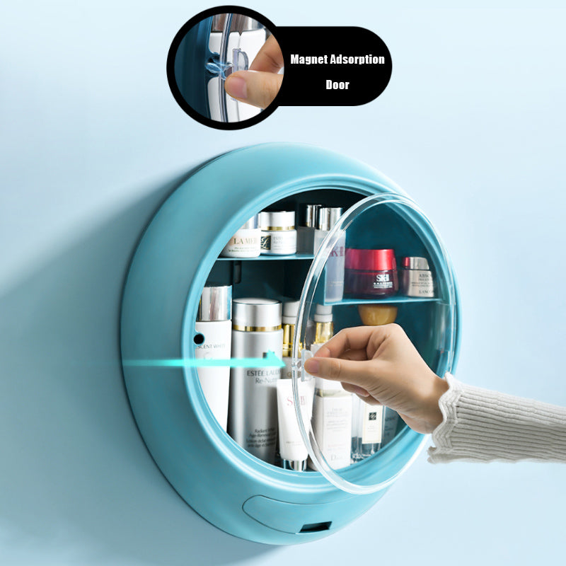 Bathroom Wall-mounted Makeup Organizer Punch-free Large Capacity Jewelry Cosmetic Storage Box Women Skin Care Beauty Rack