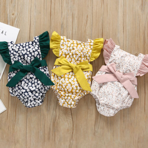 0-24M Infant Baby Girls Floral Bow Romper Jumpsuit Outfits Sunsuit Clothes Baby Clothing