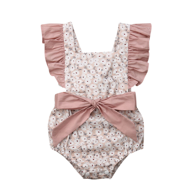 0-24M Infant Baby Girls Floral Bow Romper Jumpsuit Outfits Sunsuit Clothes Baby Clothing