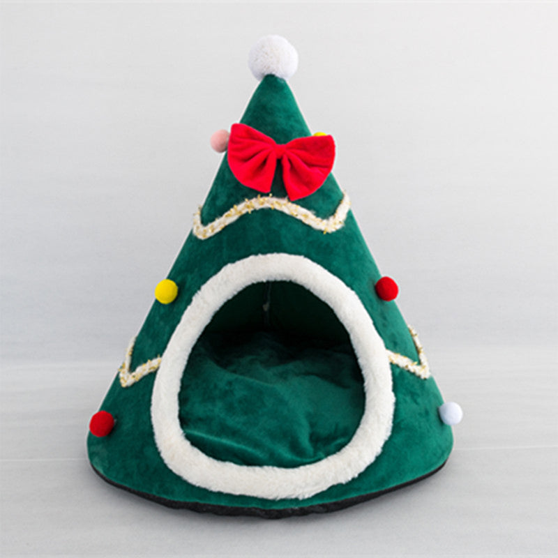 Christmas Tree Shape Pet House Soft Warm Nest Bed
