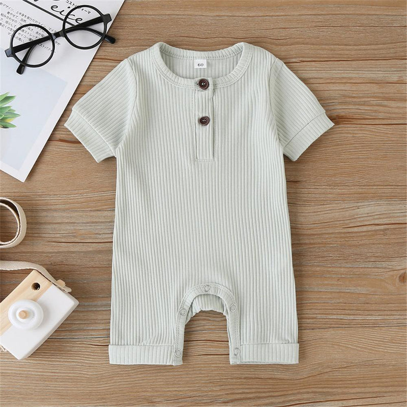 0-18M Baby Summer Clothing Baby Boy Girl Infant Short Sleeve Romper Jumpsuit Cotton Outfits Set Ribbed Solid Clothes 5 Color