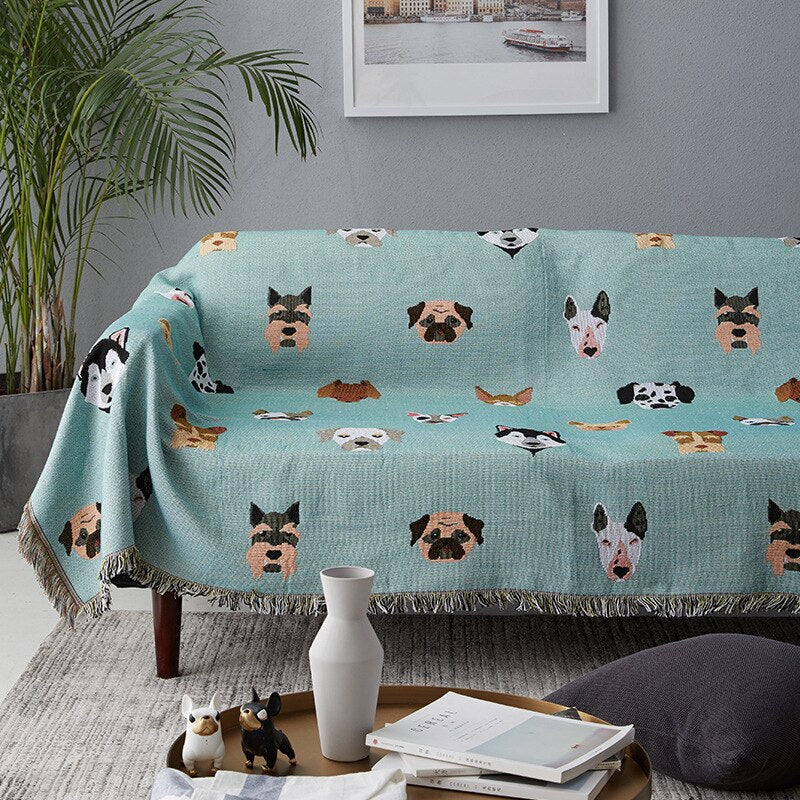 GY4023 Cute Dog Print Throw Blanket Multifunction Knitted Universal Blanket Non-slip Slipcover Cobertor for Sofa Bed Travel